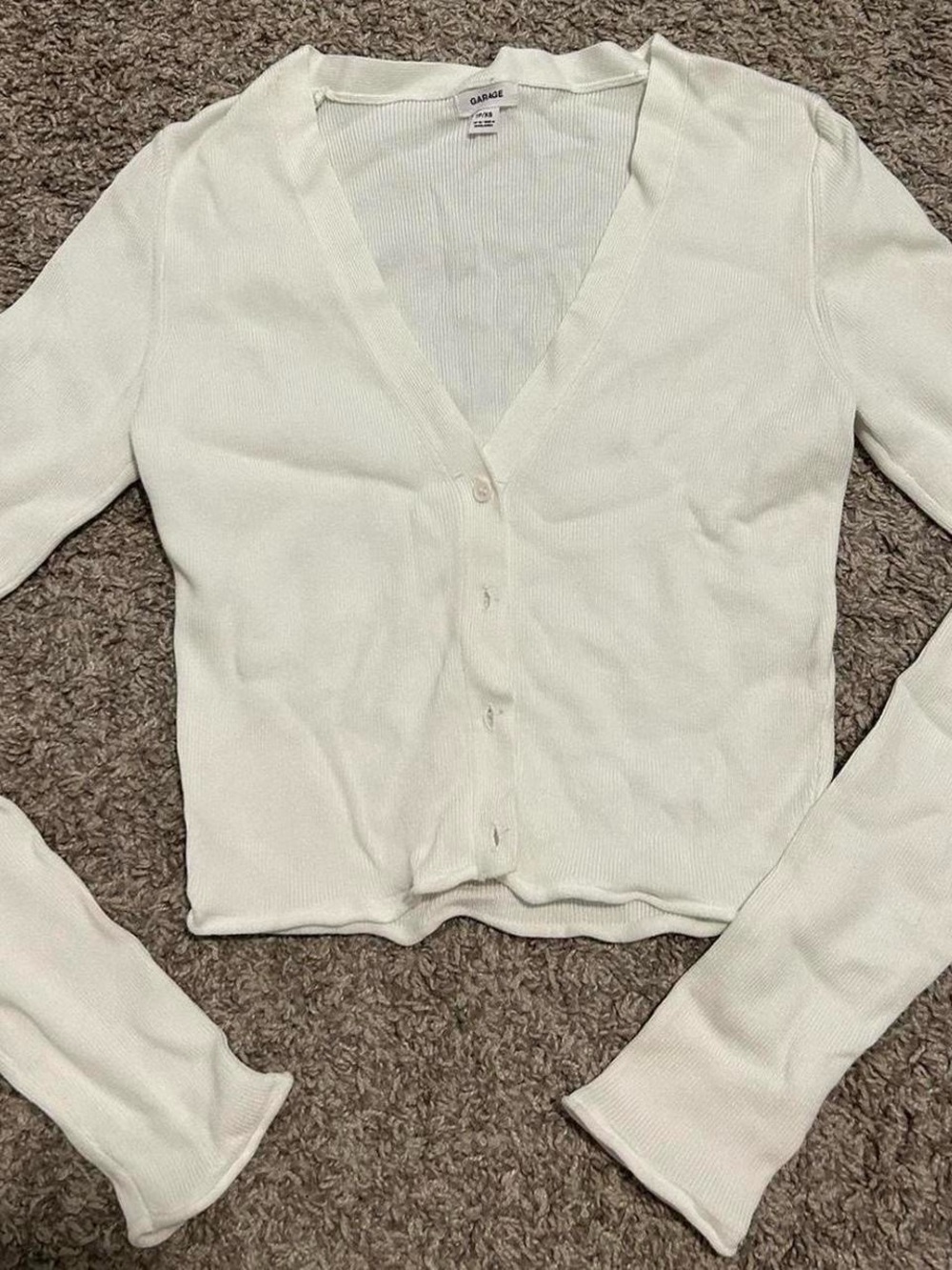 Garage Cream Ribbed V-Neck Button Cardigan